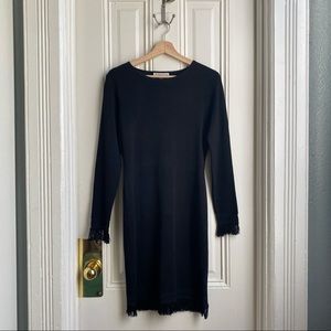 nanette Nanette Lepore Very Black Luciana Knit Long Sleeve Fringe Dress